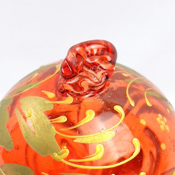 Vintage Blown Glass Christmas Tree Ornament Red and Gold Hand Painted Sphere - Picture 3 of 7